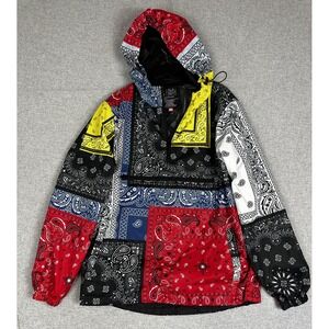 Bleecker & Mercer Jacket Mens Small Multicolor Paisley 1/4 Zip Anorak Hooded